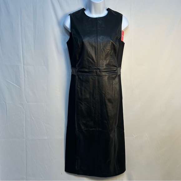 Spanx Faux Leather Combo Fitted Dress Knee Length Sophisticated Classy Size S - Picture 14 of 16